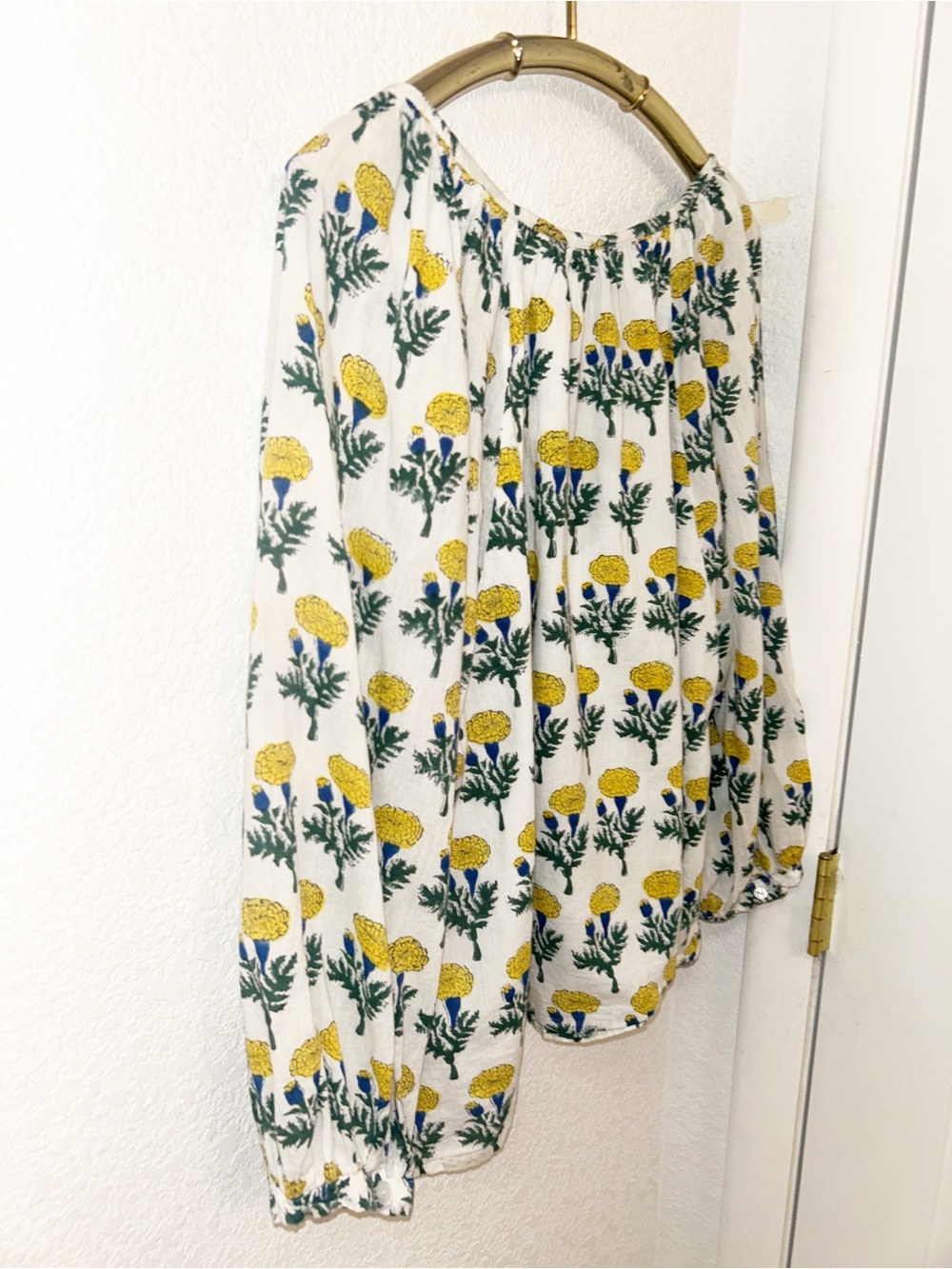 EMERSON FRY India Collection The Lucy Puff Sleeve Keyhole Blouse in White SZ: L - Picture 15 of 16